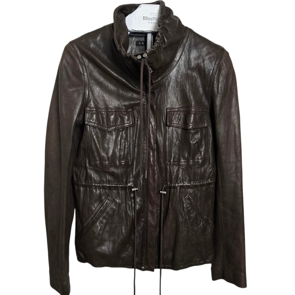 Theory Genuine Leather Field Jacket Brown Drawstring Quiet Luxuryâ Utility